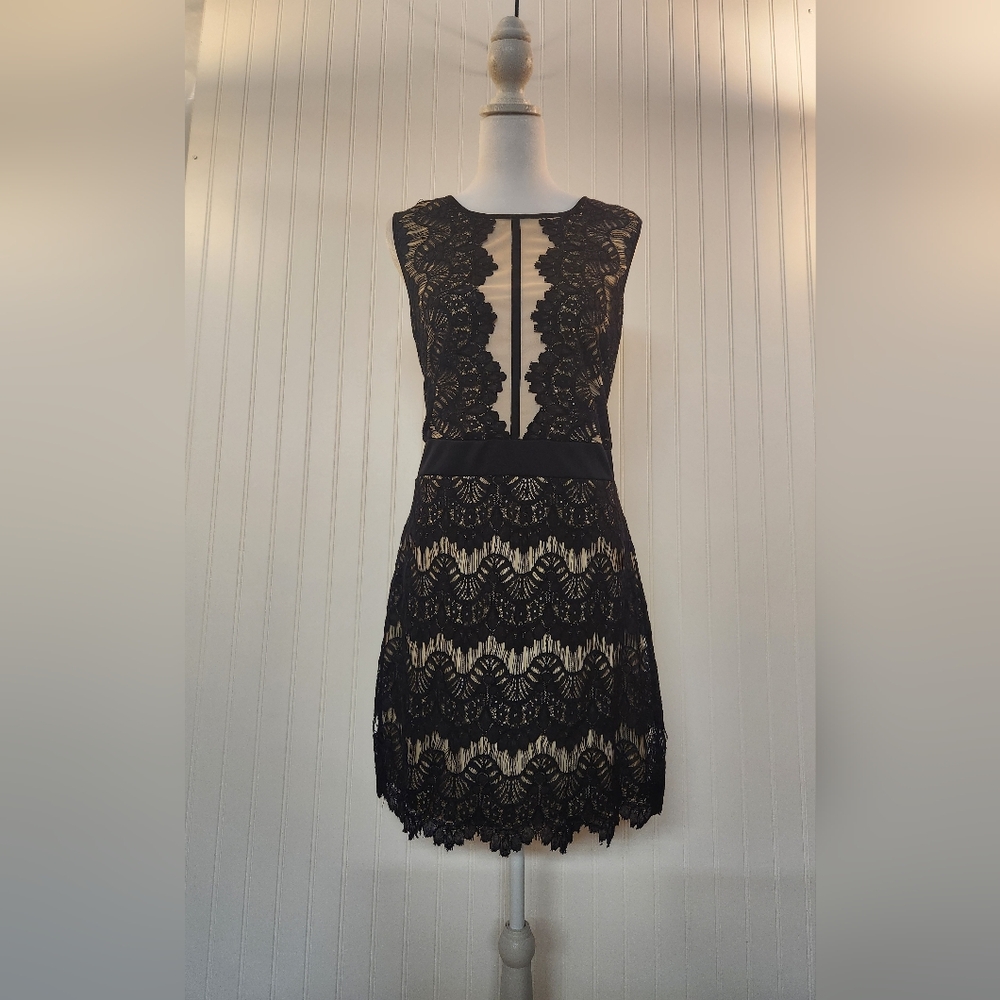 Liberty Love‎ Black Lace Overlay Sleeveless Dress Size XL Lined Romantic